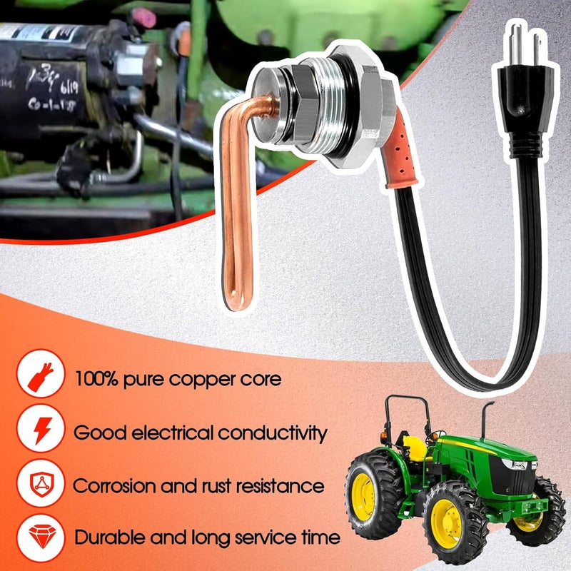 YMT Replace RE227949 DZ102076 Engine Coolant Heater Kit Engine Block Heater Kit with Power Cord Fits for John Deere Tractors - Image 5